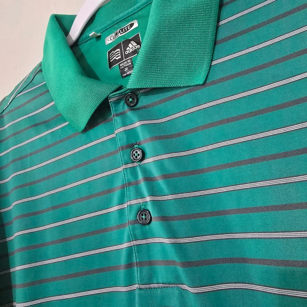 Adidas ClimaLite‎ Golf Polo Shirt Striped Short Sleeve The Territory Mens M